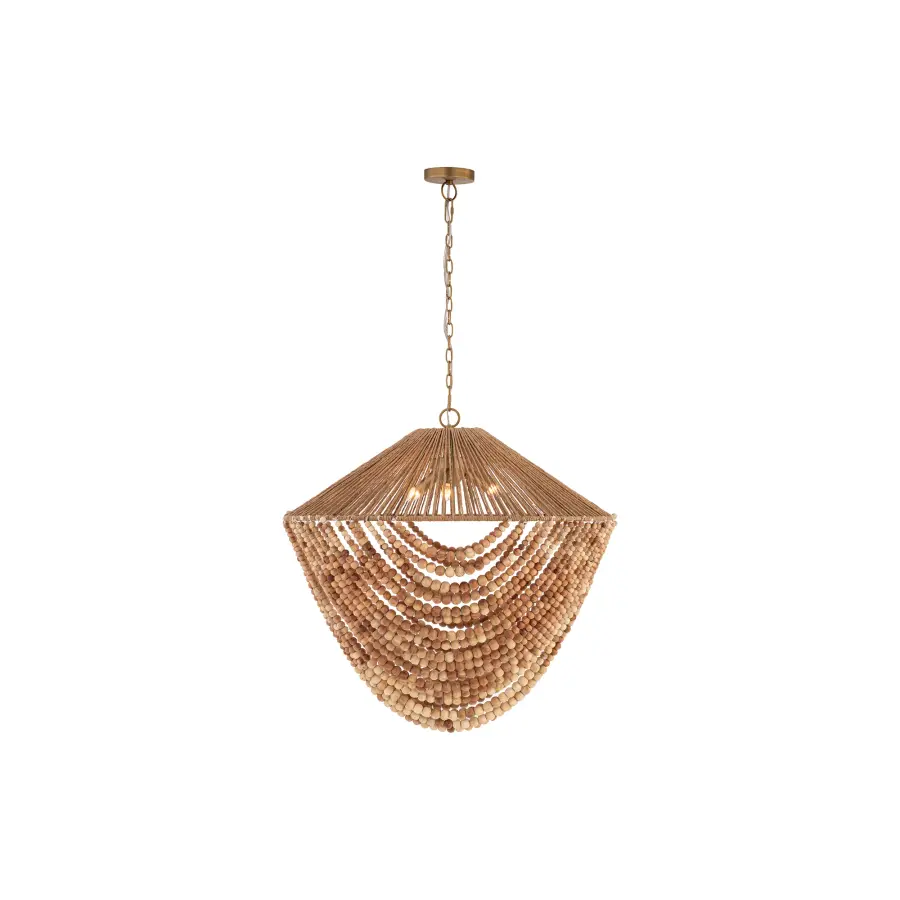 Virella 26" 3-Light Pendant in Legacy Brass with Mixed Brown Wood Beads - Image 9