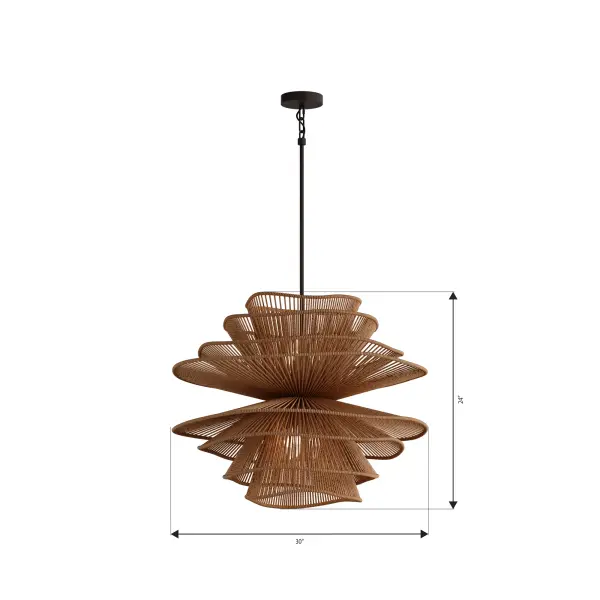 6-Light Pendant - Dark Bronze and Natural Raffia - alternate view