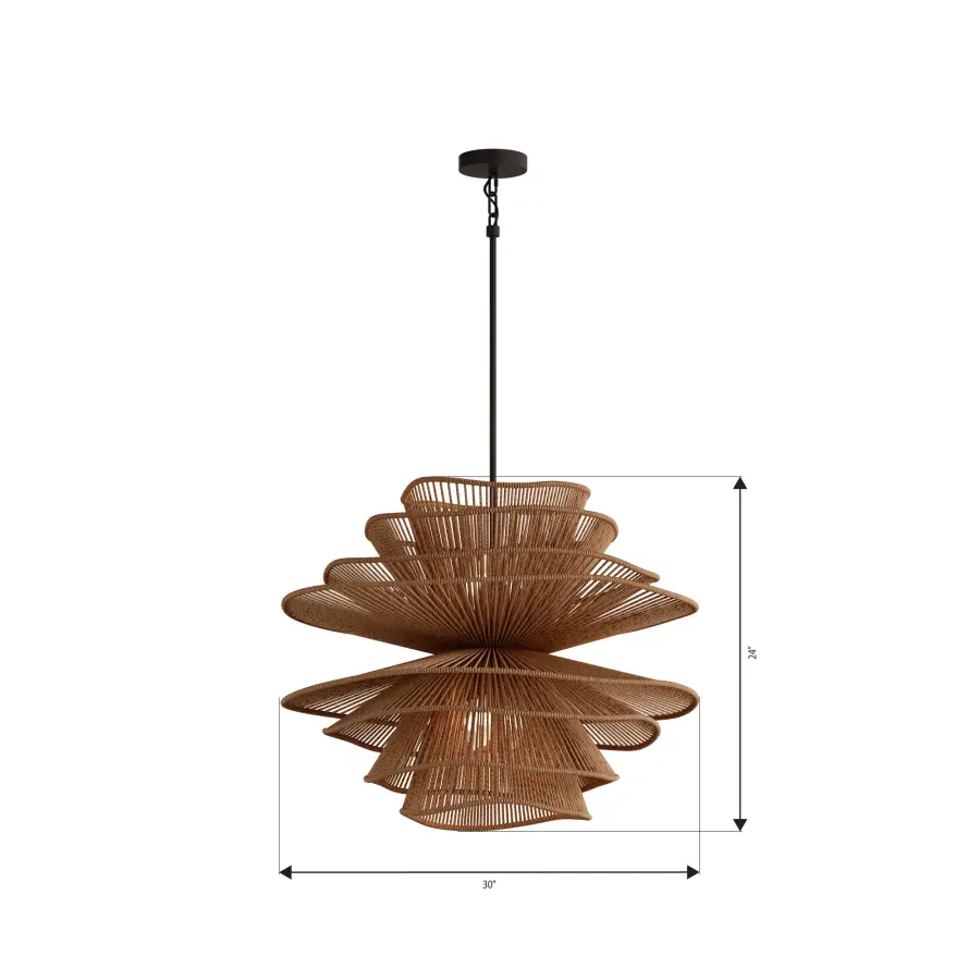 Mireth 30" 6-Light Pendant in Dark Bronze and Natural Raffia - Image 2