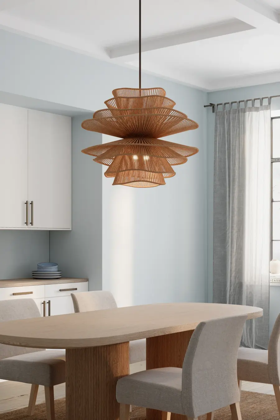 Mireth 30" 6-Light Pendant in Dark Bronze and Natural Raffia - Image 3