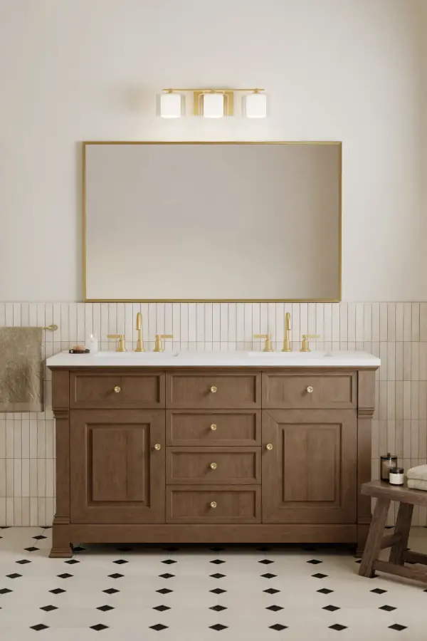 3-Light Vanity - Legacy Brass with Clear and Etched Opal Glass - alternate view