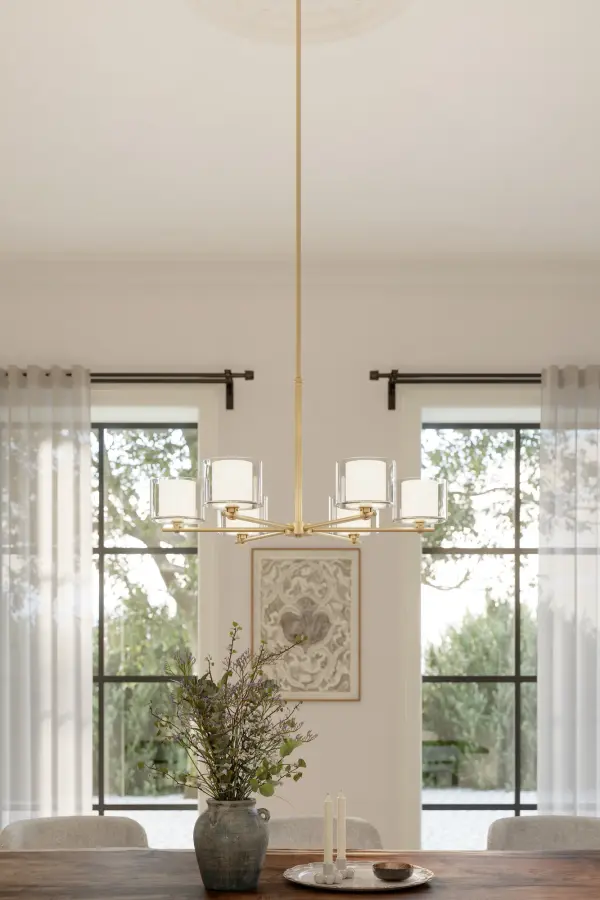 6-Light Chandelier - Legacy Brass with Clear and Etched Opal Glass - alternate view