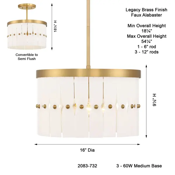Coronelle 16" 3-Light Convertible Semi Flush/Pendant - Image 3