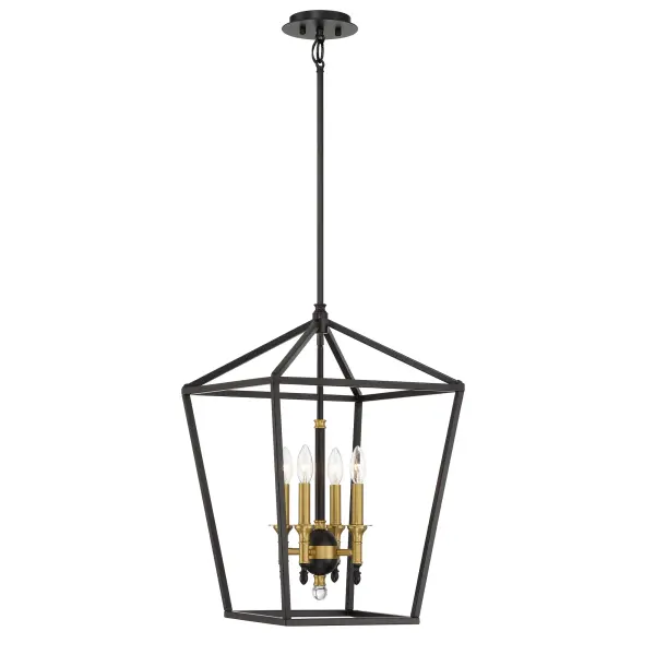 The Townhall 4-Light Pendant combines traditional design with contemporary two-tone finishes. Its coal and soft brass pairing creates visual warmth while the acrylic shades provide soft, diffused lighting perfect for dining spaces. - alternate view