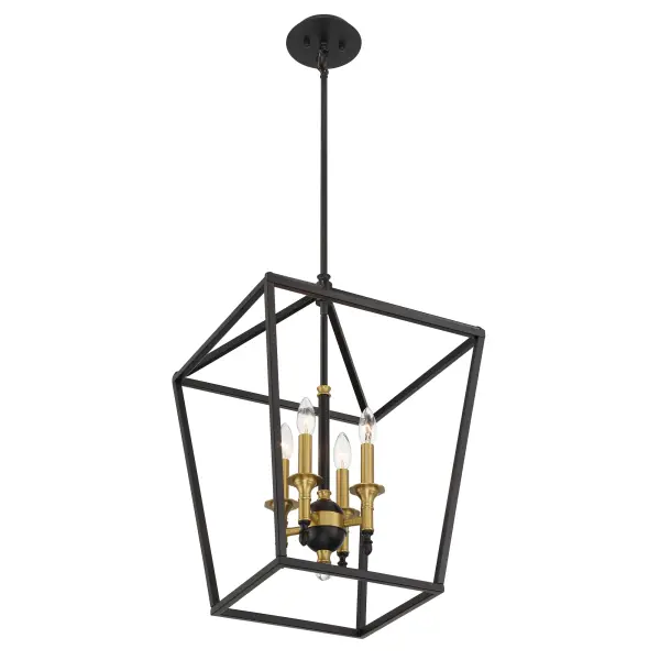 Townhall 4-Light Pendant in Coal and Soft Brass - Image 4
