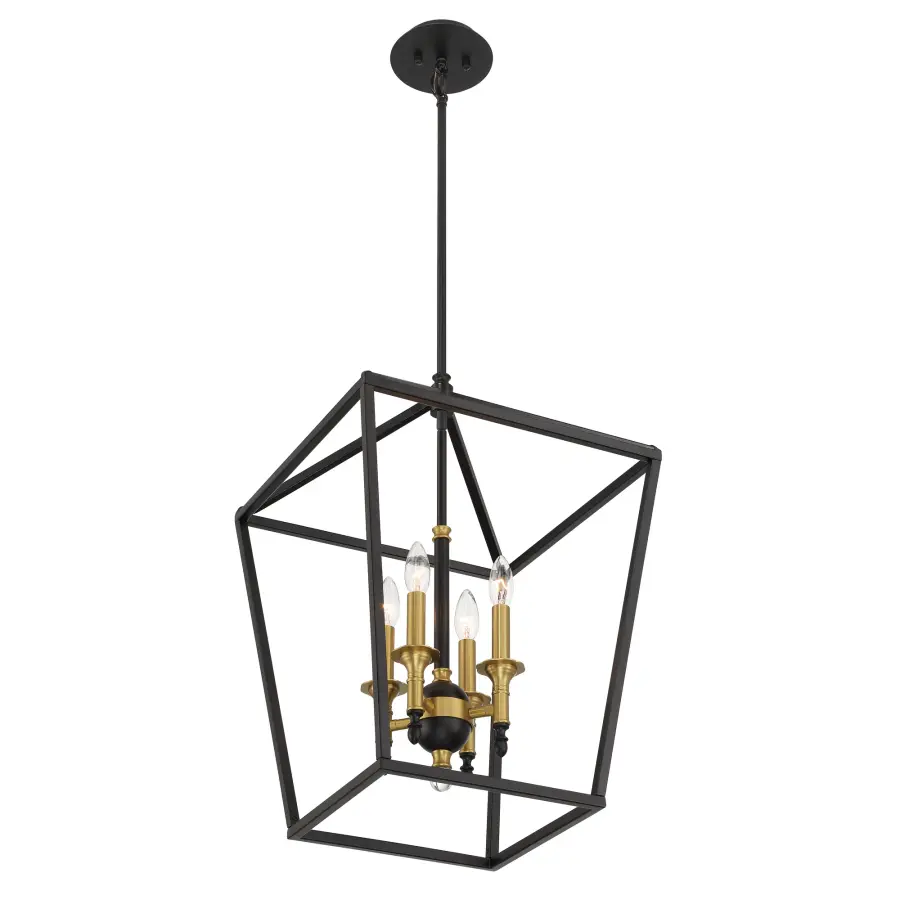 Townhall 4-Light Pendant in Coal and Soft Brass - Image 4