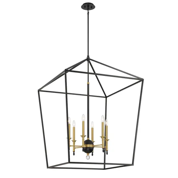 The Townhall 6-Light Pendant combines classic chandelier elegance with contemporary Coal and Soft Brass finishes. At 32 inches wide, this substantial fixture makes a bold statement in dining rooms and foyers while providing ample illumination.