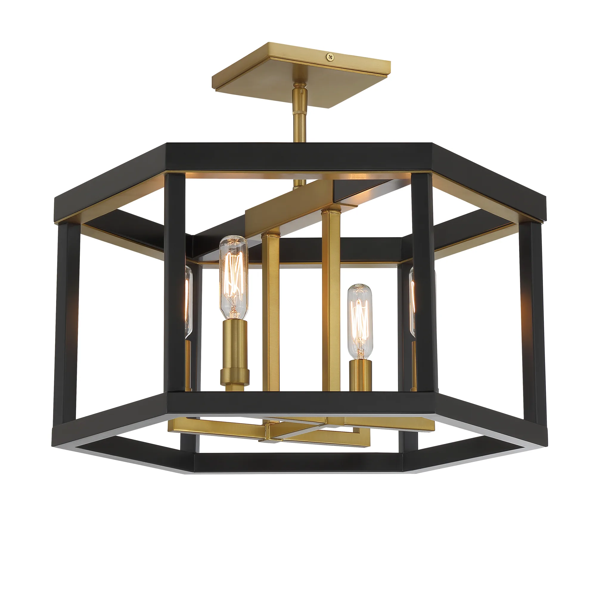 Union Estates 4-Light Semi-Flush Mount in Coal and Soft Brass