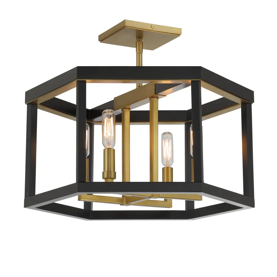 Union Estates 4-Light Semi-Flush Mount in Coal and Soft Brass - Image 1