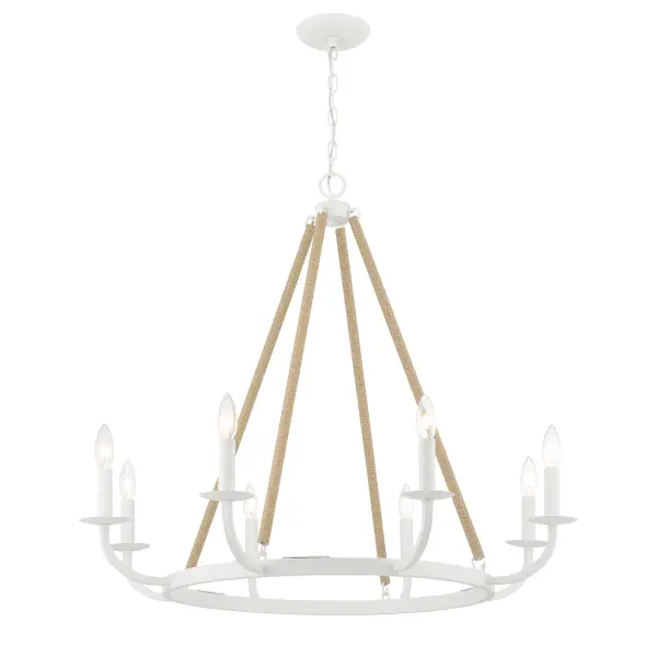 The Lanton chandelier brings modern sophistication with its 8-light configuration and Sand White finish. At 34 inches wide, it creates dramatic impact in dining rooms and foyers while maintaining clean, contemporary aesthetics.