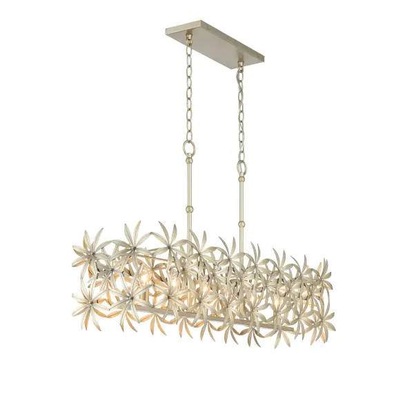 The Flower Child 6-Light Island Chandelier brings organic elegance to kitchen islands and dining spaces. Its 38.5-inch linear design in warm Ambry Gold finish creates sophisticated ambiance while providing ample illumination. - alternate view