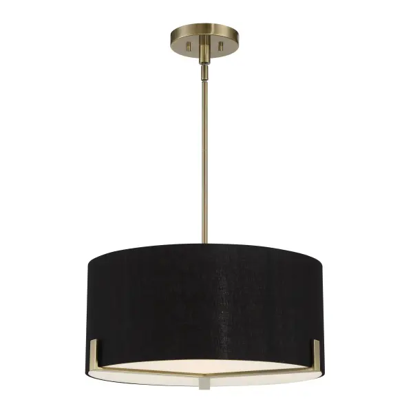 The Westboro Boulevard pendant combines weathered antique brass with a refined black linen shade for versatile elegance. Its 20-inch diameter and etched glass diffuser provide soft, ambient lighting perfect for dining and living spaces.