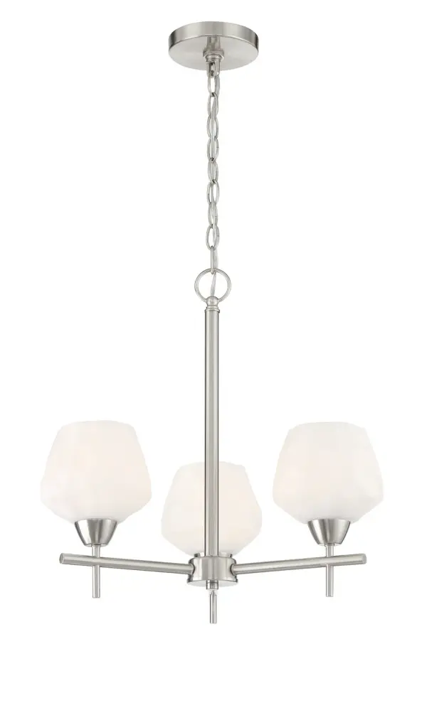 3 Light Chandelier in Brushed Nickel Finish with Etched Opal Glass