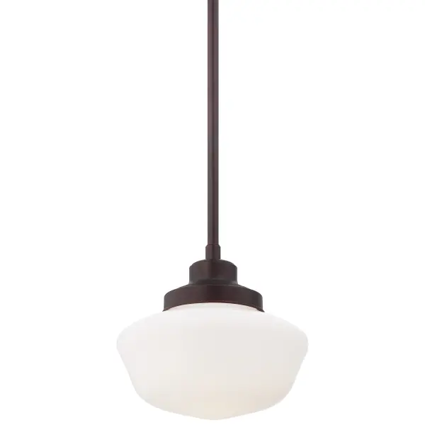 This charming single-light pendant combines timeless schoolhouse styling with a warm brushed bronze finish. The opal glass shade provides soft, diffused light perfect for task areas and intimate spaces.