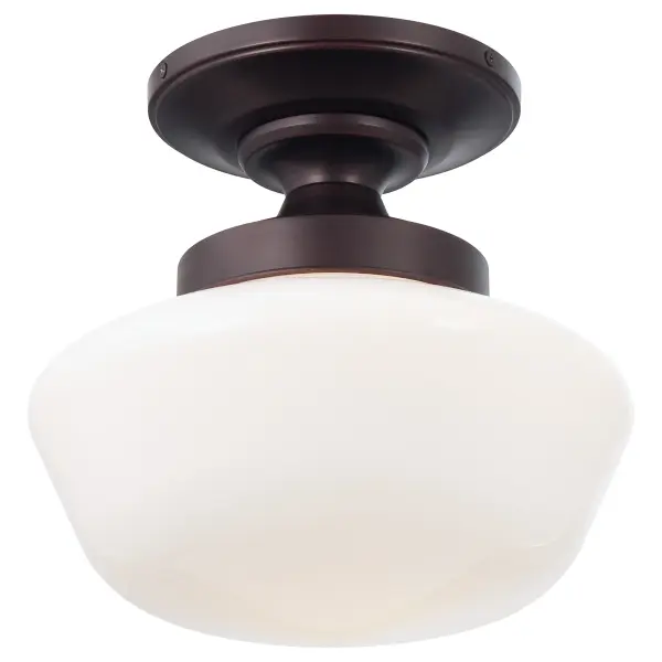 Brushed Bronze Semi-Flush Mount with Opal Schoolhouse Glass