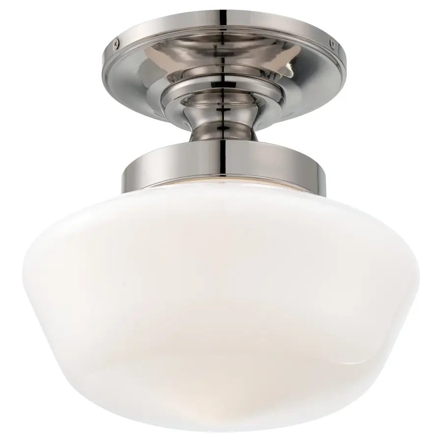 Polished Nickel Opal Schoolhouse Semi-Flush Ceiling Light