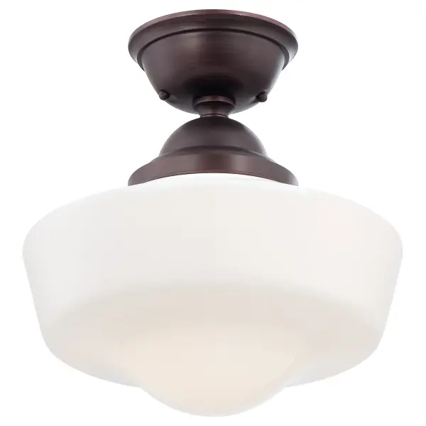 This versatile semi-flush mount combines traditional warmth with contemporary simplicity. The brushed bronze finish and opal glass shade provide soft, diffused lighting ideal for rooms with standard ceiling heights.