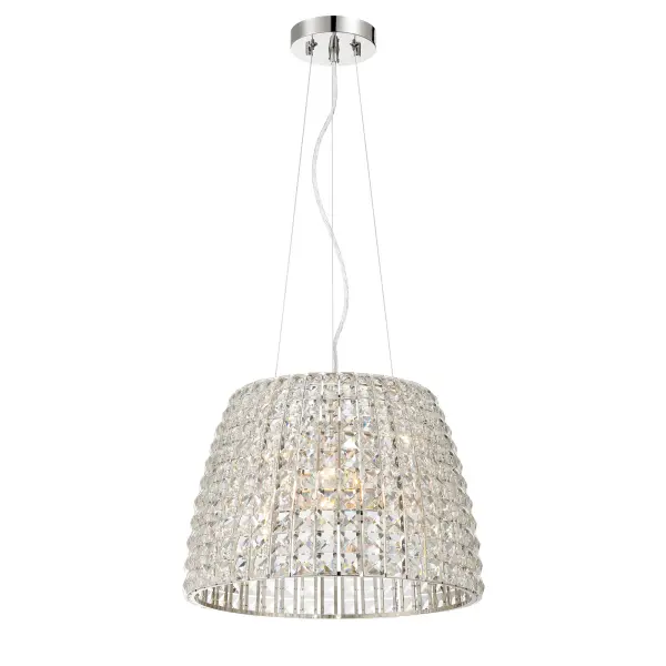 The Via Roma pendant combines sparkling crystal elements with polished nickel hardware for a sophisticated look. At 16 inches wide, it's perfectly sized for intimate dining spaces, kitchen islands, or entryways.