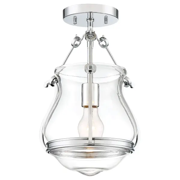 The Atrio mini pendant combines classic chrome finish with clear glass for versatile lighting. Its compact 10.25-inch diameter makes it perfect for smaller spaces or grouped installations over islands and bars. - alternate view