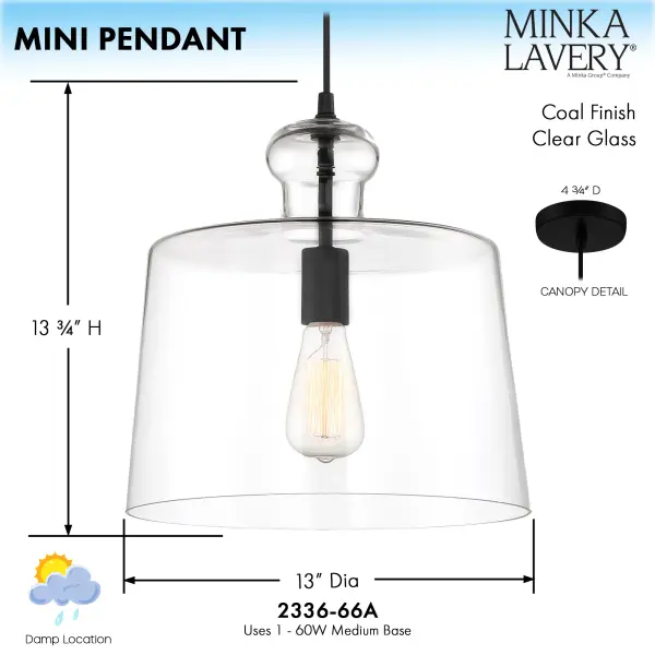 Clarity 1-Light Pendant in Coal Black - Image 6