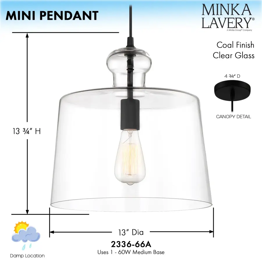 Clarity 1-Light Pendant in Coal Black - Image 6