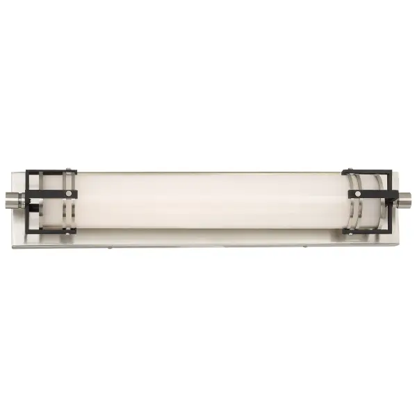 The Bath Art LED vanity light combines transitional styling with modern LED technology. Its brushed nickel finish with sand coal highlights adds visual depth, while the white glass diffuser provides even, flattering illumination perfect for grooming tasks.