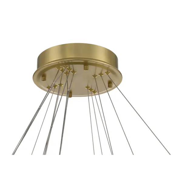 The Sevryn 44.5" LED Chandelier combines contemporary design with warm soft brass finish and clear textured glass for sophisticated illumination. Its substantial 44.5-inch width makes it perfect for large dining tables and kitchen islands. - alternate view