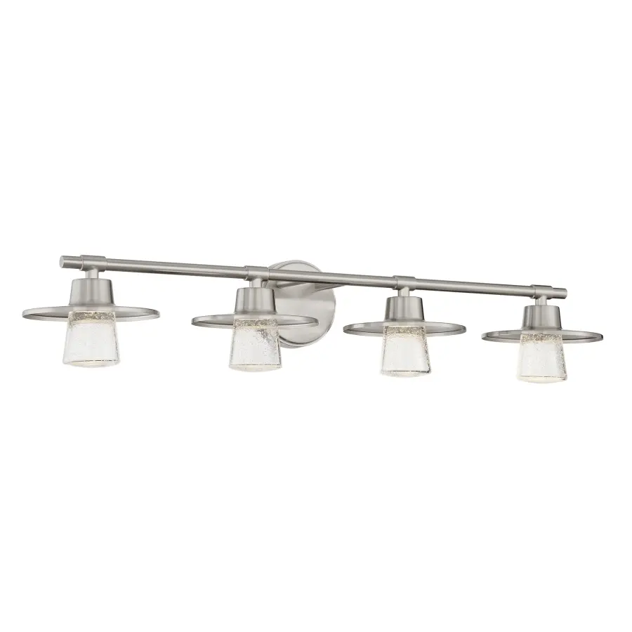 Spacious 4-Light LED Bath Bar with Elegant Seeded Glass Shades - Image 1