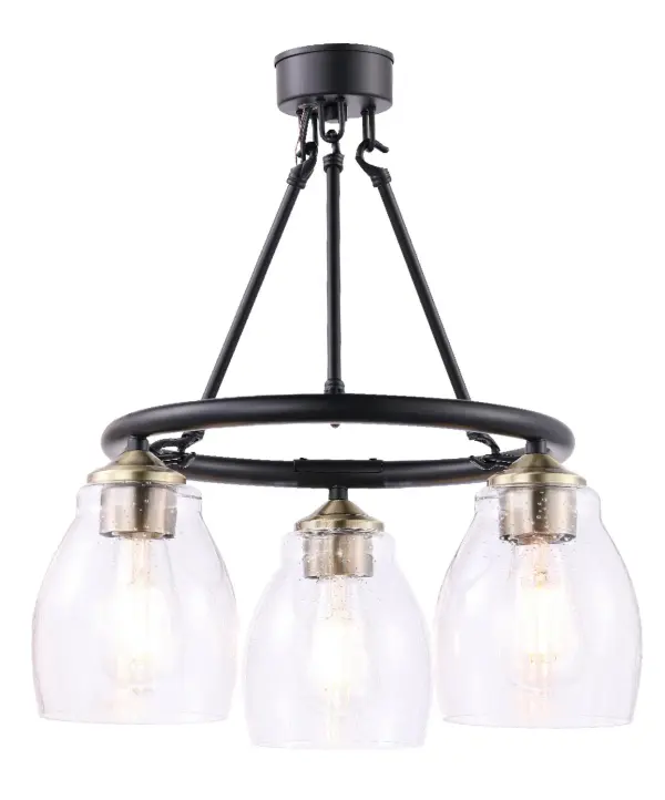 3 Light Chandelier Coal with Stained Brass Finish with Clear Seeded Glass