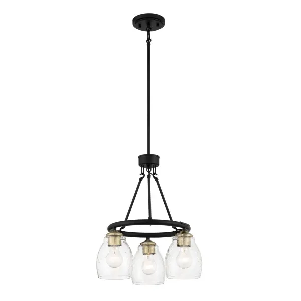 3 Light Chandelier Coal with Stained Brass Finish with Clear Seeded Glass - alternate view