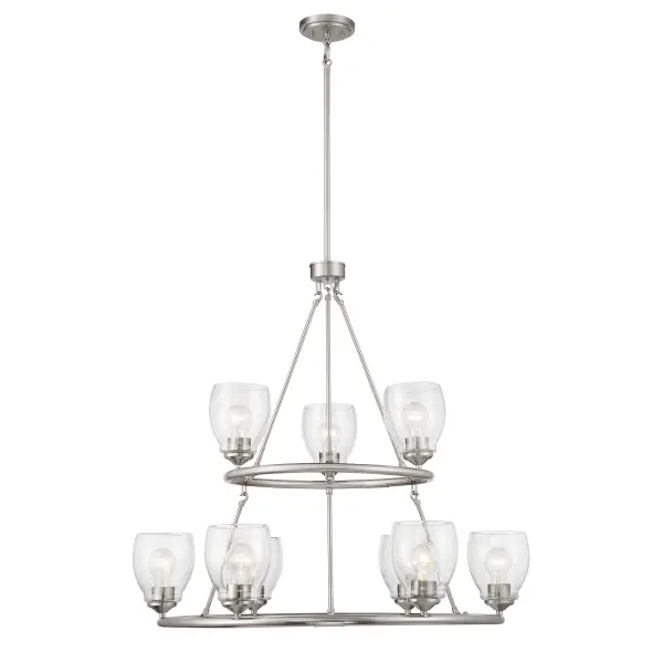 9 Light Chandelier in Brushed Nickel Finish with Clear Seeded Glass - alternate view