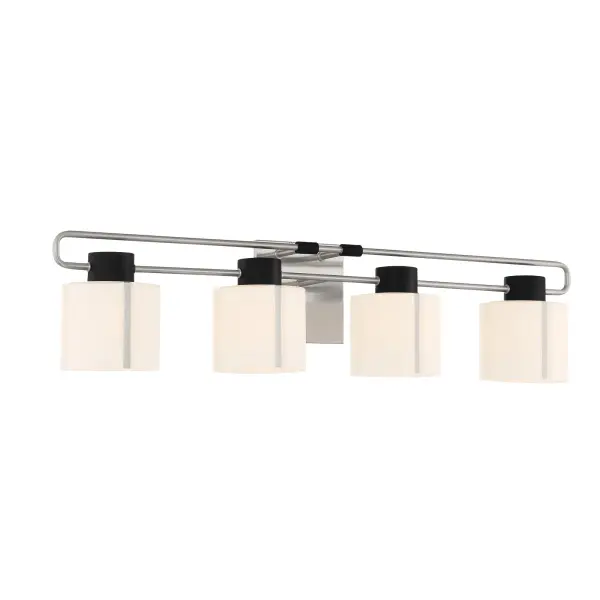 The Waverly Plaza 4-Light Bath Vanity combines modern styling with practical illumination. Its 31.75-inch width provides excellent coverage for double vanities, while etched opal glass shades deliver soft, even lighting.