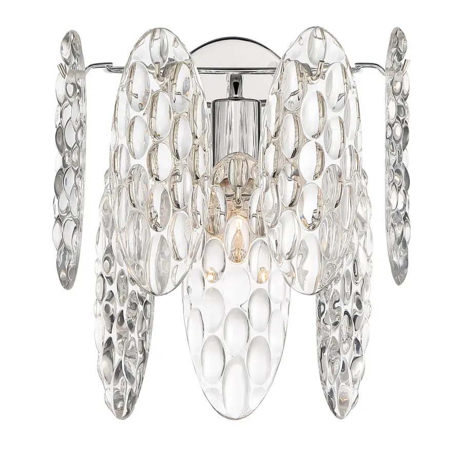 Elegant Polished Nickel Sconce with Textured Glass Detail - Image 1