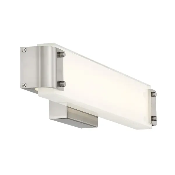 This 24-inch vanity light combines modern design with practical functionality. The frosted aquarium glass diffuses 2200+ lumens of high-CRI LED light, while ADA compliance ensures accessibility. Brushed nickel finish suits various decor styles. - alternate view