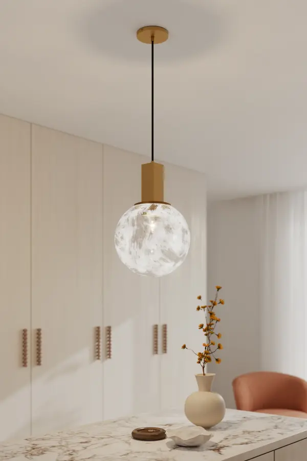 1-Light Pendant - Legacy Brass with White Bubble Glass - alternate view