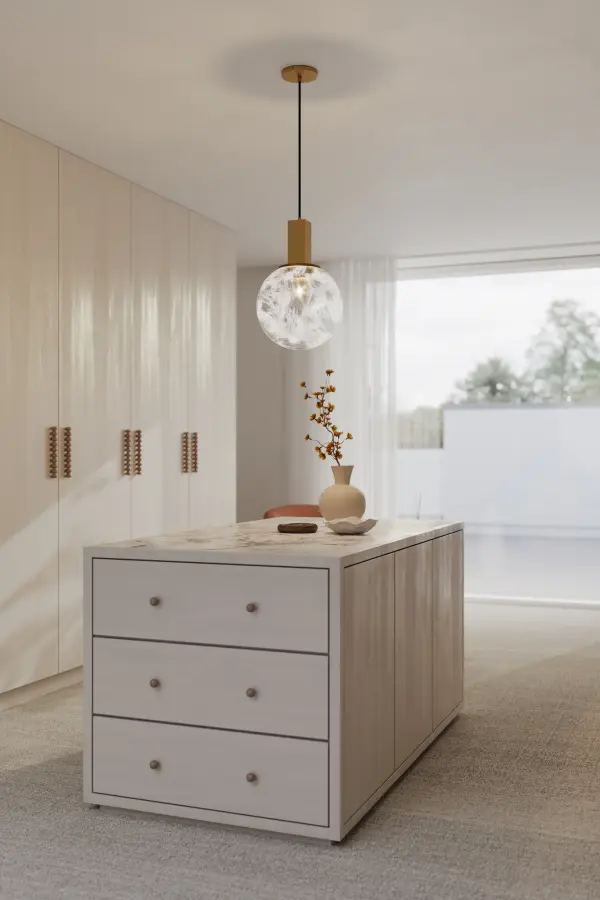 Narra 12" Pendant in Legacy Brass with White Bubble Glass - Image 3