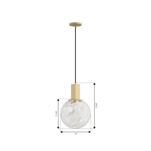 Narra 12" Pendant in Legacy Brass with White Bubble Glass - Image 4