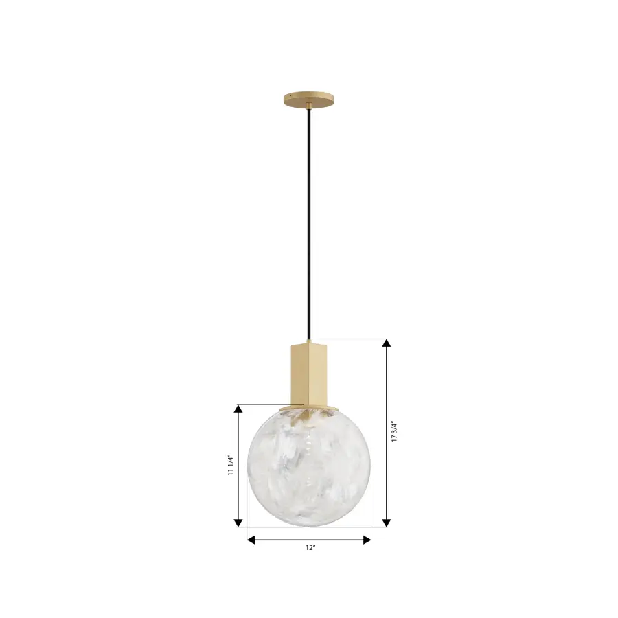 Narra 12" Pendant in Legacy Brass with White Bubble Glass - Image 4