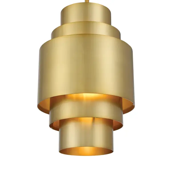 The SpyGlass Terrace pendant combines clean modern lines with the warmth of soft brass, creating an elegant focal point. Its compact 10-inch diameter makes it ideal for smaller spaces or grouped installations. - alternate view