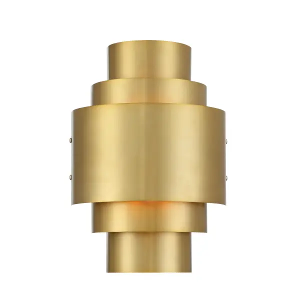 The SpyGlass Terrace wall sconce combines warm brass tones with clean contemporary lines. Its compact 10-inch width makes it ideal for flanking mirrors or creating ambient lighting in smaller spaces.