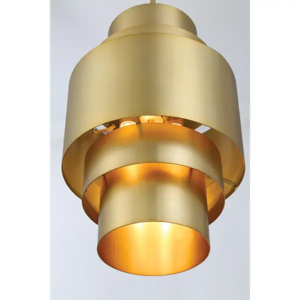 The SpyGlass Terrace pendant combines modern sophistication with industrial charm through its soft brass finish and steel construction. At 14 inches wide, it's perfectly scaled for intimate dining spaces, kitchen islands, or entryways. - alternate view