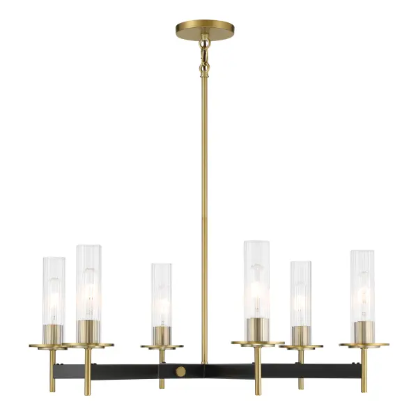 Classic Linear Chandelier with Industrial-Inspired Ribbed Glass Shades - Image 1
