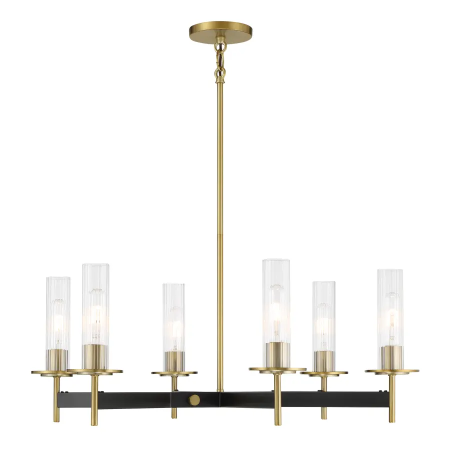 Classic Linear Chandelier with Industrial-Inspired Ribbed Glass Shades - Image 1