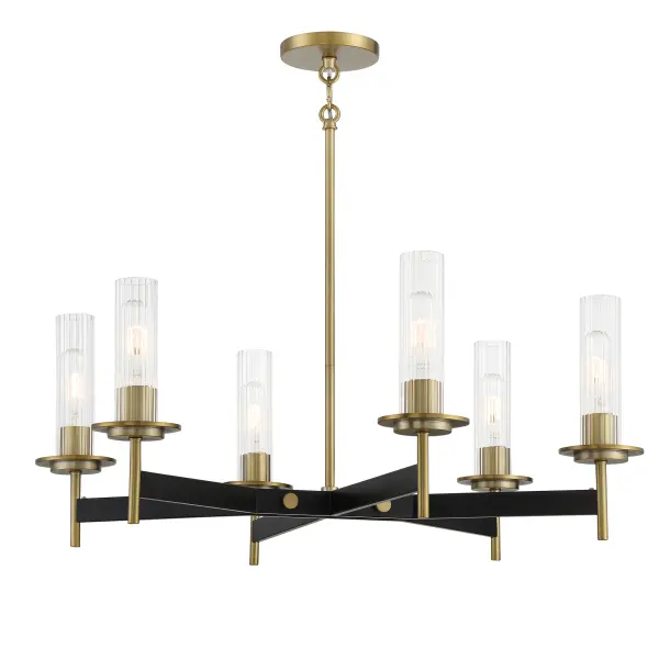 Classic Linear Chandelier with Industrial-Inspired Ribbed Glass Shades - Image 3
