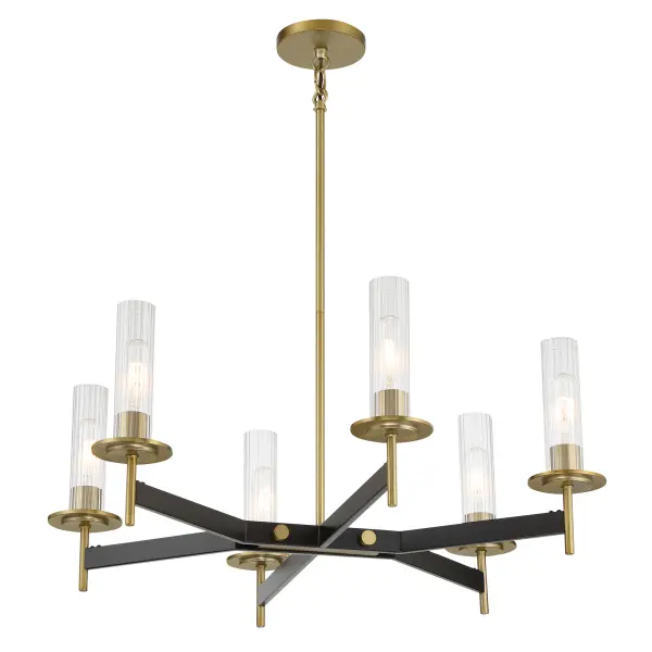 Classic Linear Chandelier with Industrial-Inspired Ribbed Glass Shades - Image 4