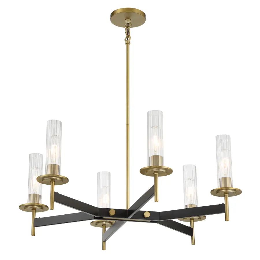 Classic Linear Chandelier with Industrial-Inspired Ribbed Glass Shades - Image 4