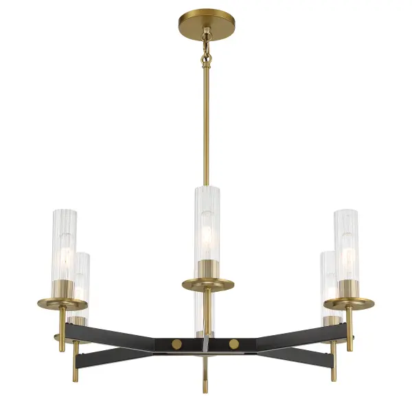 Classic Linear Chandelier with Industrial-Inspired Ribbed Glass Shades - Image 5