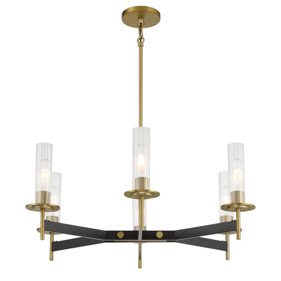 Classic Linear Chandelier with Industrial-Inspired Ribbed Glass Shades - Image 5