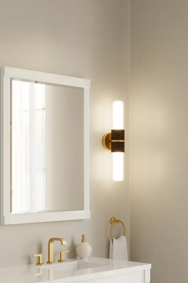 2-Light Wall Sconce - Legacy Brass and Dark Bronze with Etched Opal Glass - alternate view