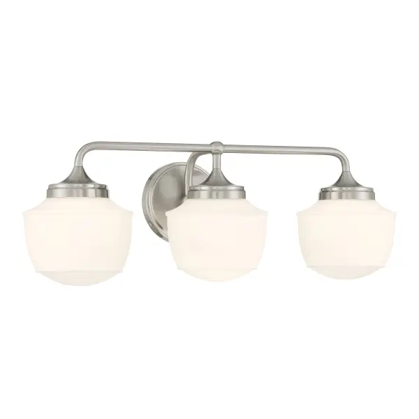 The Cornwell 3-Light Bath Vanity combines modern styling with practical functionality. Its brushed nickel finish and etched opal glass shades provide even, flattering illumination perfect for grooming tasks.